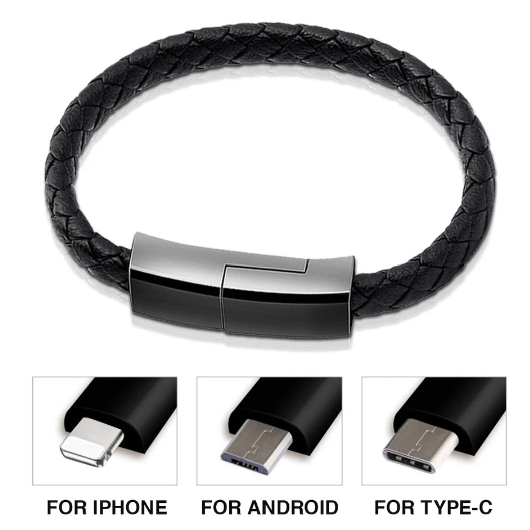 Leather Bracelet USB Cable for iPhone Android Type-C Micro USB Fast Charger  Leather Wrist Band - Premier Products Australia